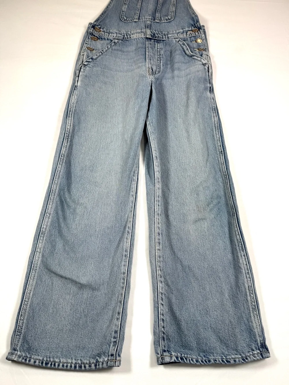 GAP Girls Light Wash Denim Overalls Size L (10) Classic Wide Leg Bib Utility